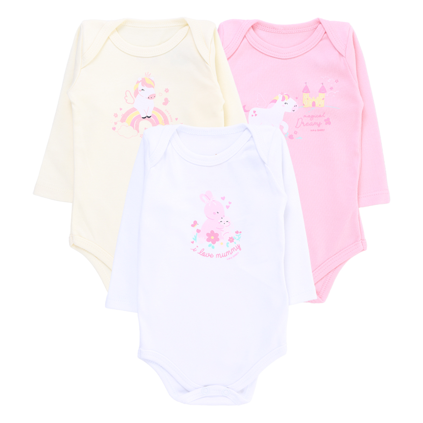 Kit Body Kiko Baby Manga Longa Coelho Unicórnio 3 Peças