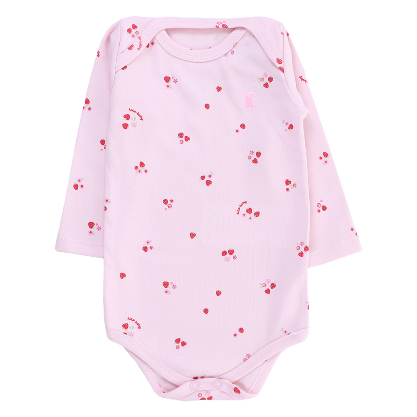 Kit Body Kiko Baby Manga Longa Estampa Morangos 3 Peças