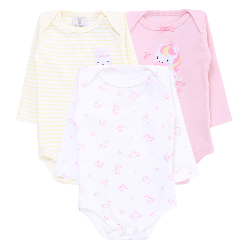 Kit Body Kiko Baby Manga Longa Coelho Unicórnio 3 Peças