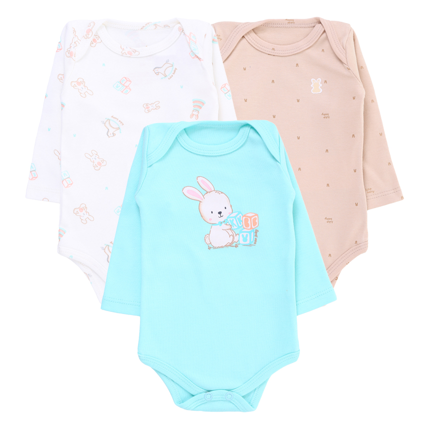Body Kiko Baby Manga Longa Estampa Coelho 3 Peças Body Kiko Baby Manga Longa Estampa Coelho 3 Peças