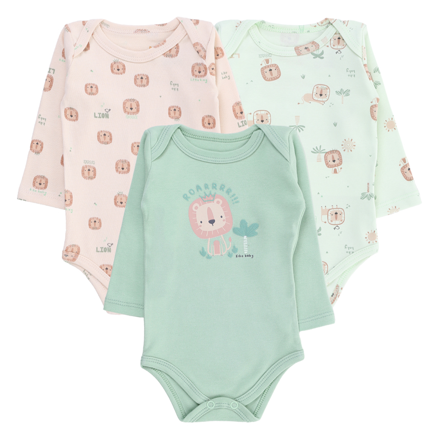 Kit Body Kiko Baby Manga Longa Estampa Leão 3 Peças Kit Body Kiko Baby Manga Longa Estampa Leão 3 Peças