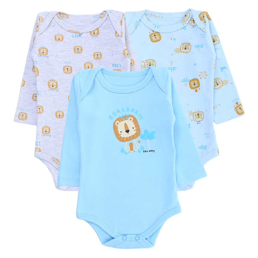 Kit Body Kiko Baby Manga Longa Estampa Leão 3 Peças Kit Body Kiko Baby Manga Longa Estampa Leão 3 Peças