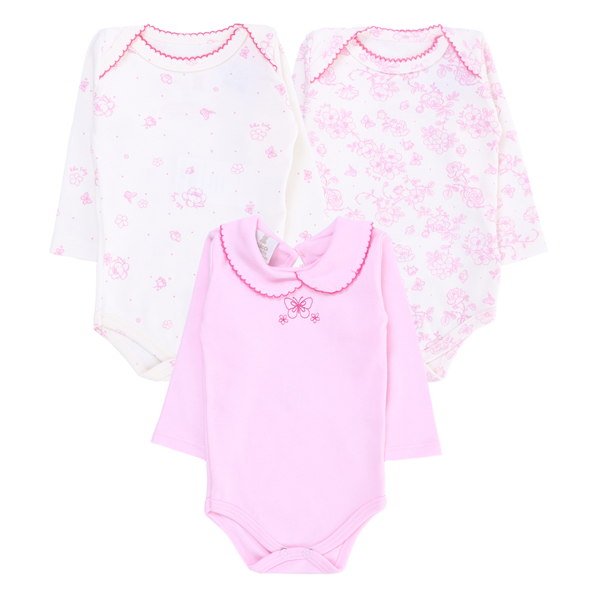 Body Kiko Baby Manga Longa Suedine Estampa Floral 3 Peças