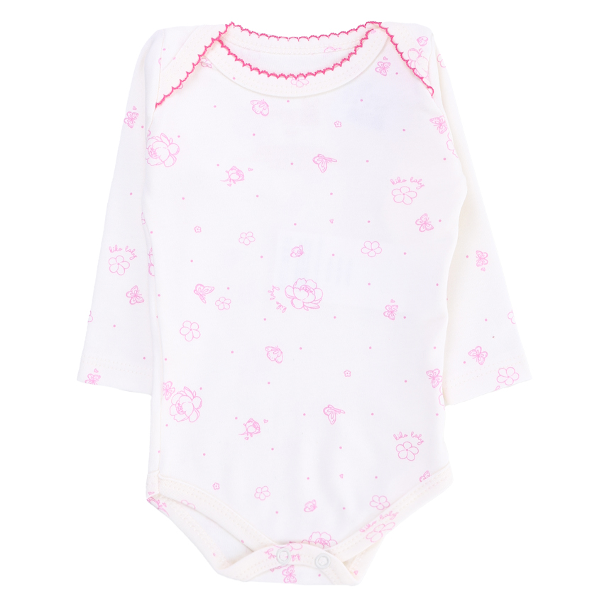 Body Kiko Baby Manga Longa Suedine Estampa Floral 3 Peças