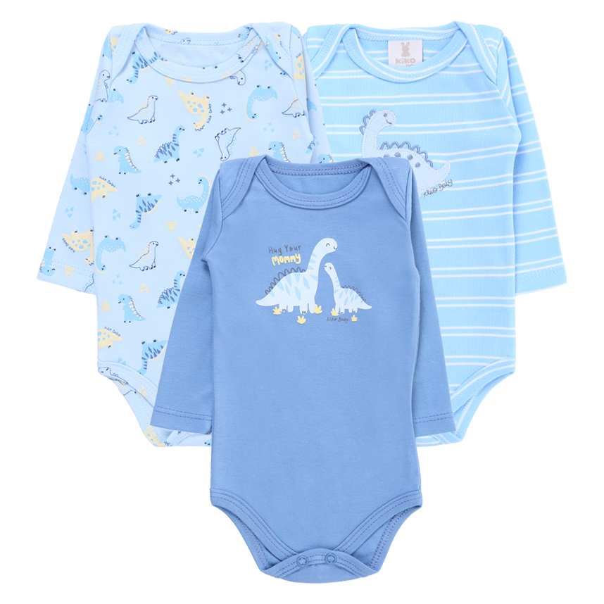 Body Kiko Baby Manga Longa Estampa Dinossauro 3 Peças Body Kiko Baby Manga Longa Estampa Dinossauro 3 Peças