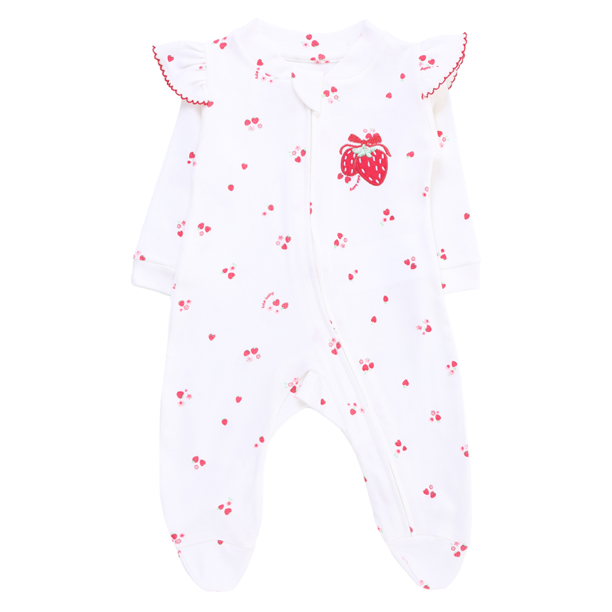 Macacão Bebê Kiko Baby Longo Suedine Estampa Morangos