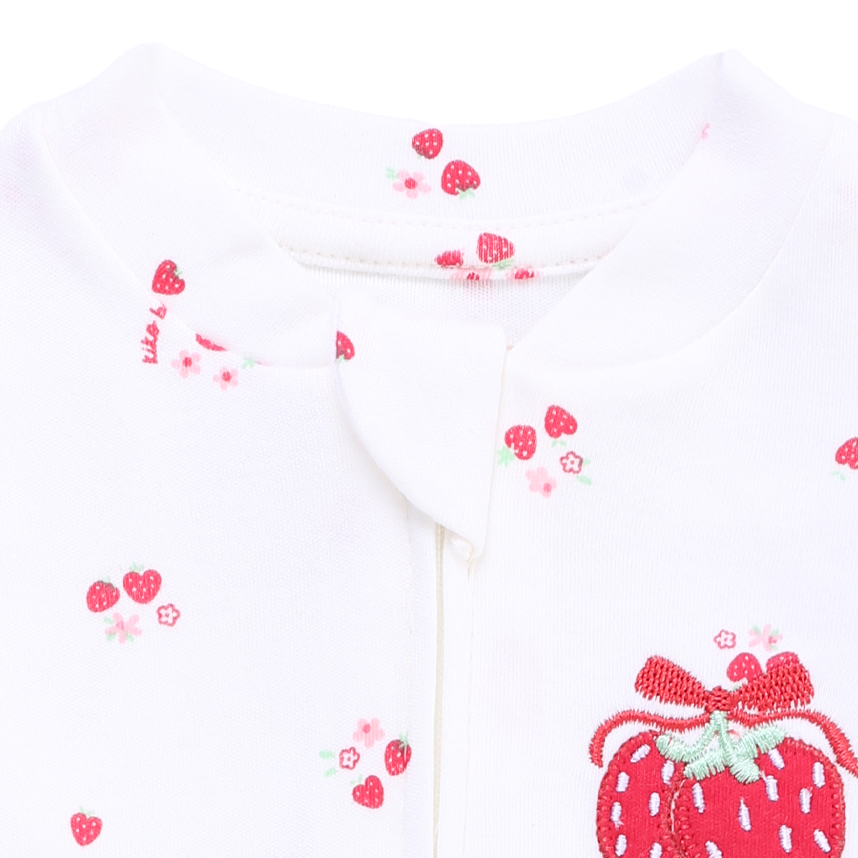 Macacão Bebê Kiko Baby Longo Suedine Estampa Morangos