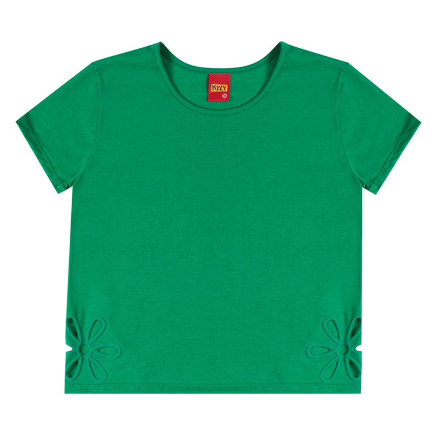 Blusa Infantil Kyly Cropped em Meia Malha Detalhe Vazado