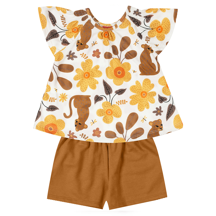 Conjunto Infantil Kyly Manga Curta Estampa Corações E Oncinha Conjunto Infantil Kyly Manga Curta Estampa Corações E Oncinha