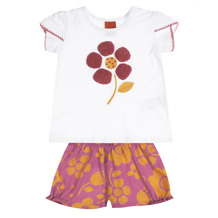 Conjunto Infantil Kyly Blusa E Short Bordado Flor Conjunto Infantil Kyly Blusa E Short Bordado Flor