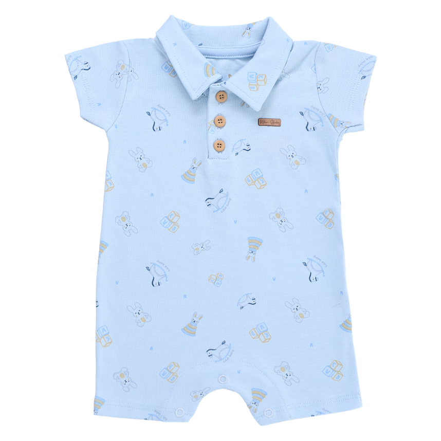 Macacão Curto Bebê Kiko Baby Gola Polo Em Suedine