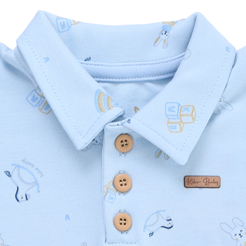 Macacão Curto Bebê Kiko Baby Gola Polo Em Suedine