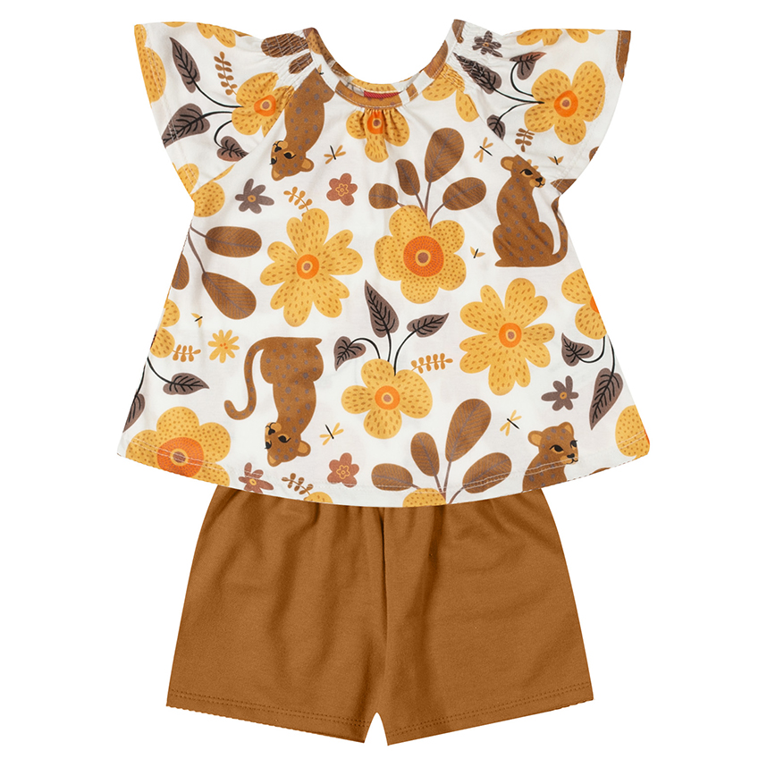 Conjunto Infantil Kyly Manga Curta Estampa Corações E Oncinha Conjunto Infantil Kyly Manga Curta Estampa Corações E Oncinha