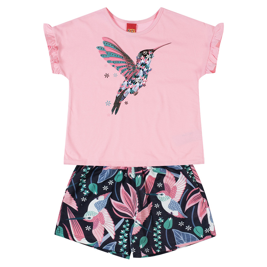 Conjunto Infantil Kyly Blusa E Short Estampa Beija Flor Conjunto Infantil Kyly Blusa E Short Estampa Beija Flor