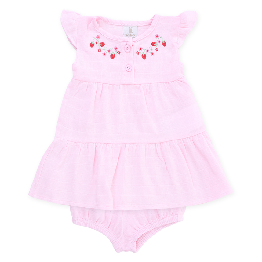 Vestido Bebê Kiko Baby Bordado Morangos Vestido Bebê Kiko Baby Bordado Morangos