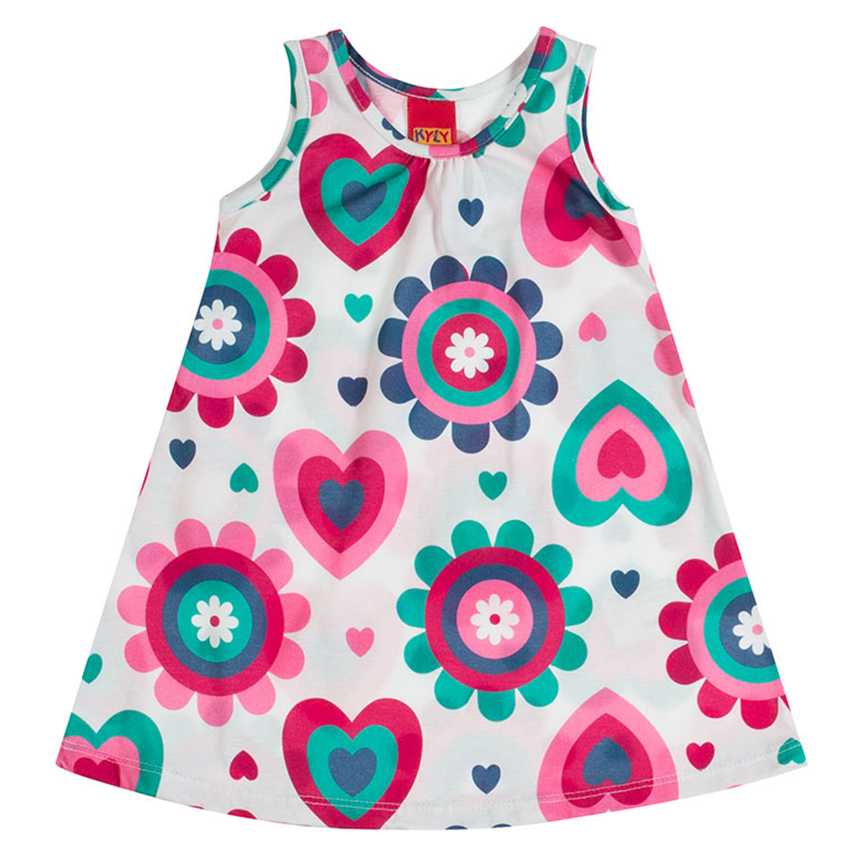 Vestido Infantil Kyly Meia Malha Estampa Corações