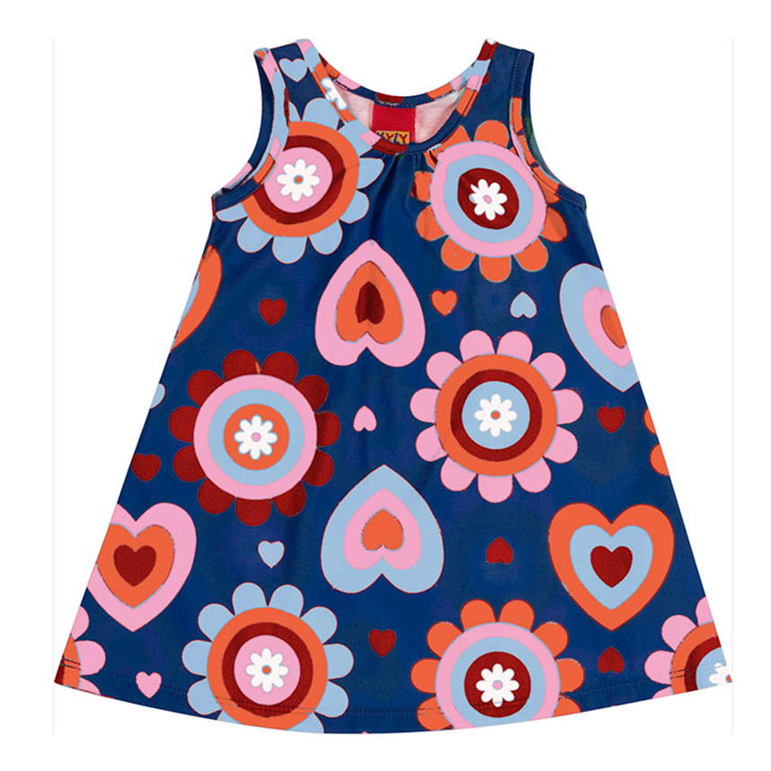 Vestido Infantil Kyly Meia Malha Estampa Corações