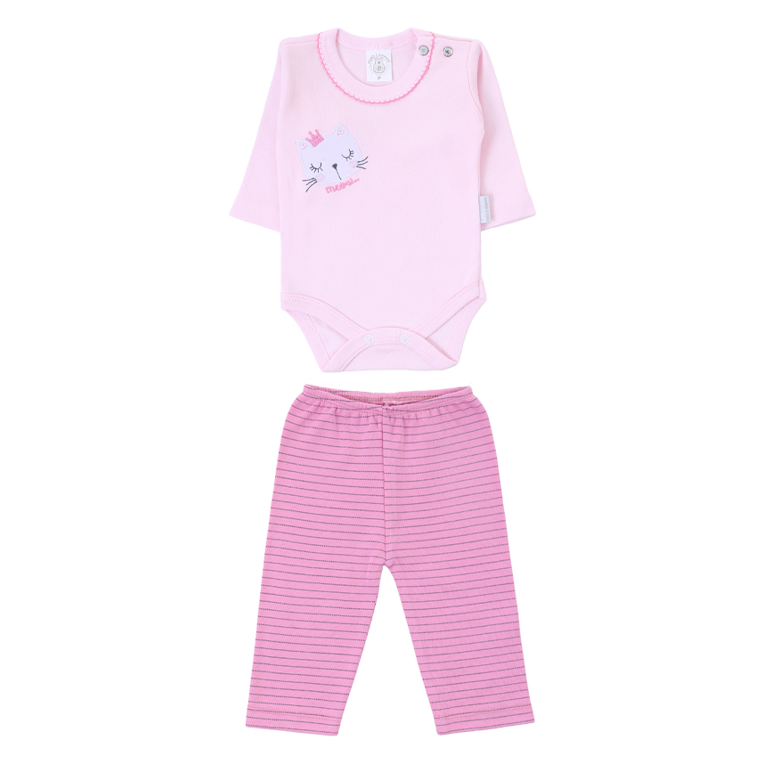 Conjunto Puro Carinho Body E Bordado Gatinha E Calça 2 Peças