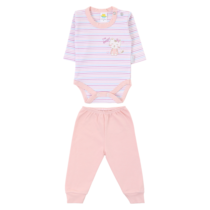 Conjunto Puro Carinho Body E Bordado Gatinha E Calça 2 Peças