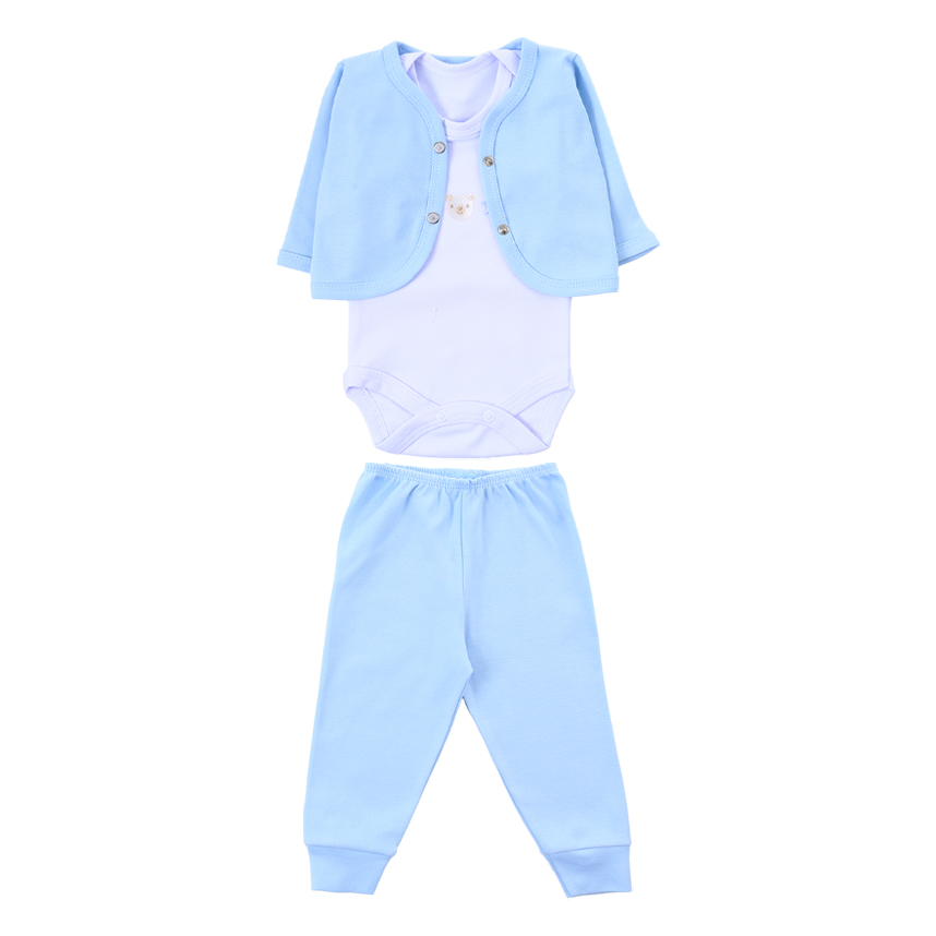 Conjunto Puro Carinho Body Bordado Casaco E Calça 3 Peças