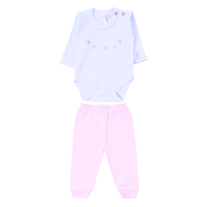 Conjunto Puro Carinho Body E Bordado Flor E Calça 2 Peças