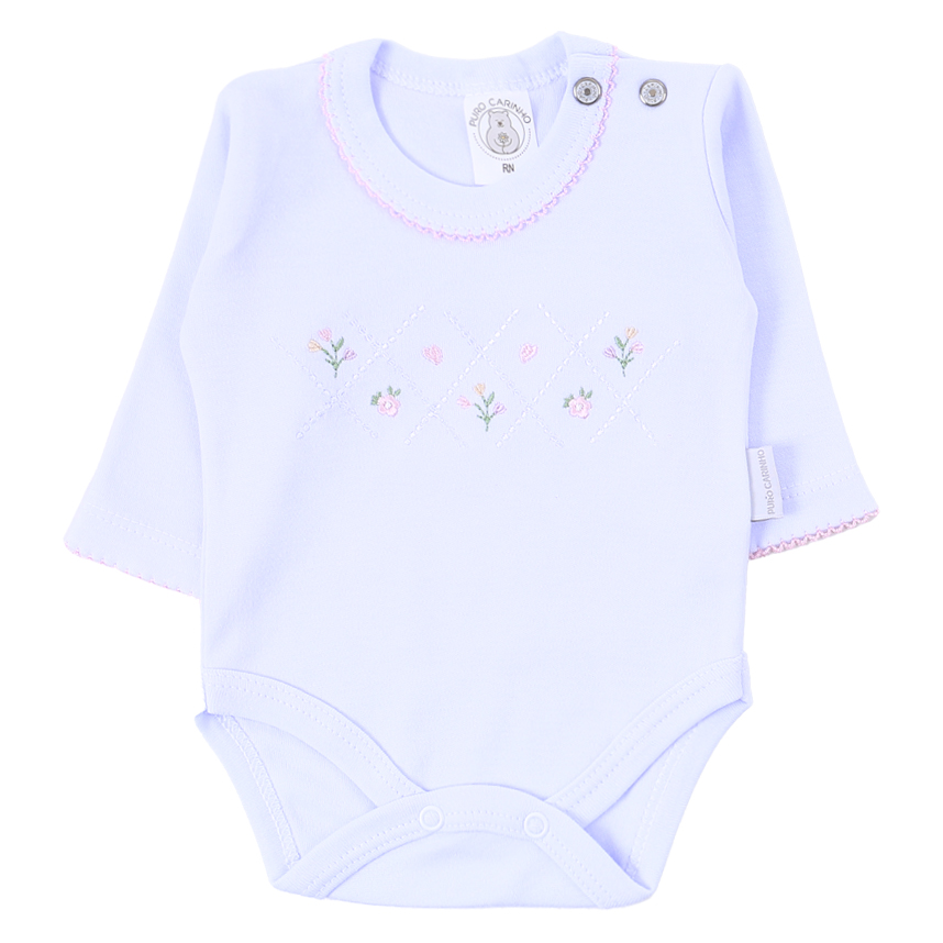 Conjunto Puro Carinho Body E Bordado Flor E Calça 2 Peças