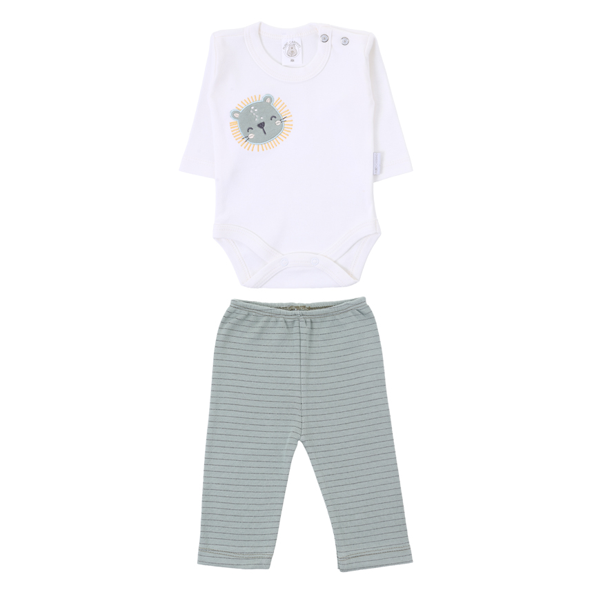Conjunto Puro Carinho Body E Bordado Leão E Calça 2 Peças