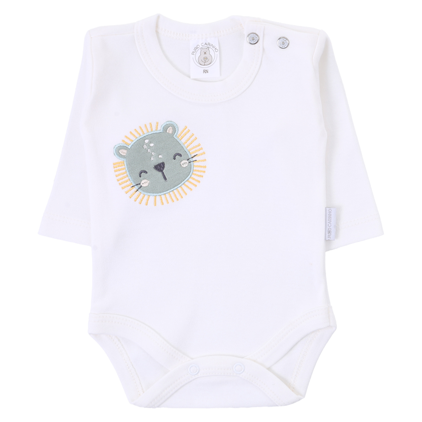 Conjunto Puro Carinho Body E Bordado Leão E Calça 2 Peças