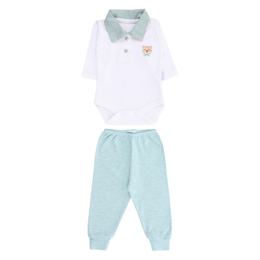 Conjunto Puro Carinho Body Bordado Tigre E Calça 2 Peças