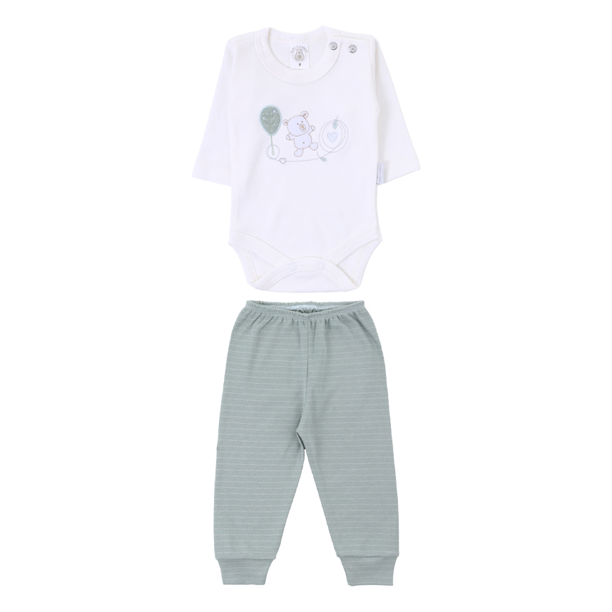 Conjunto Puro Carinho Body E Bordado Urso E Calça 2 Peças