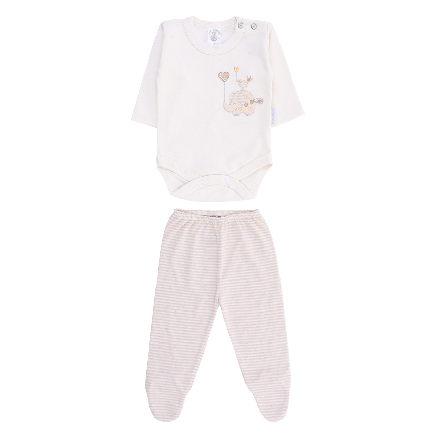 Conjunto Puro Carinho Body Bordado Elefante E Calça 2 Peças