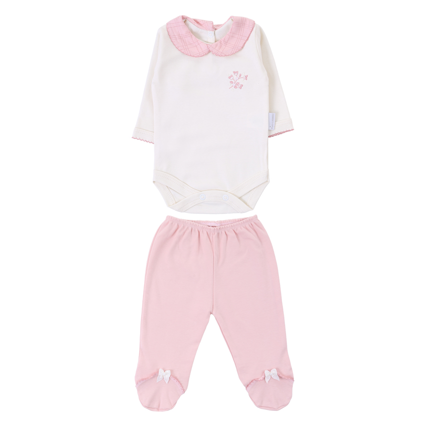 Conjunto Puro Carinho Body Bordado Flor E Calça 2 Peças