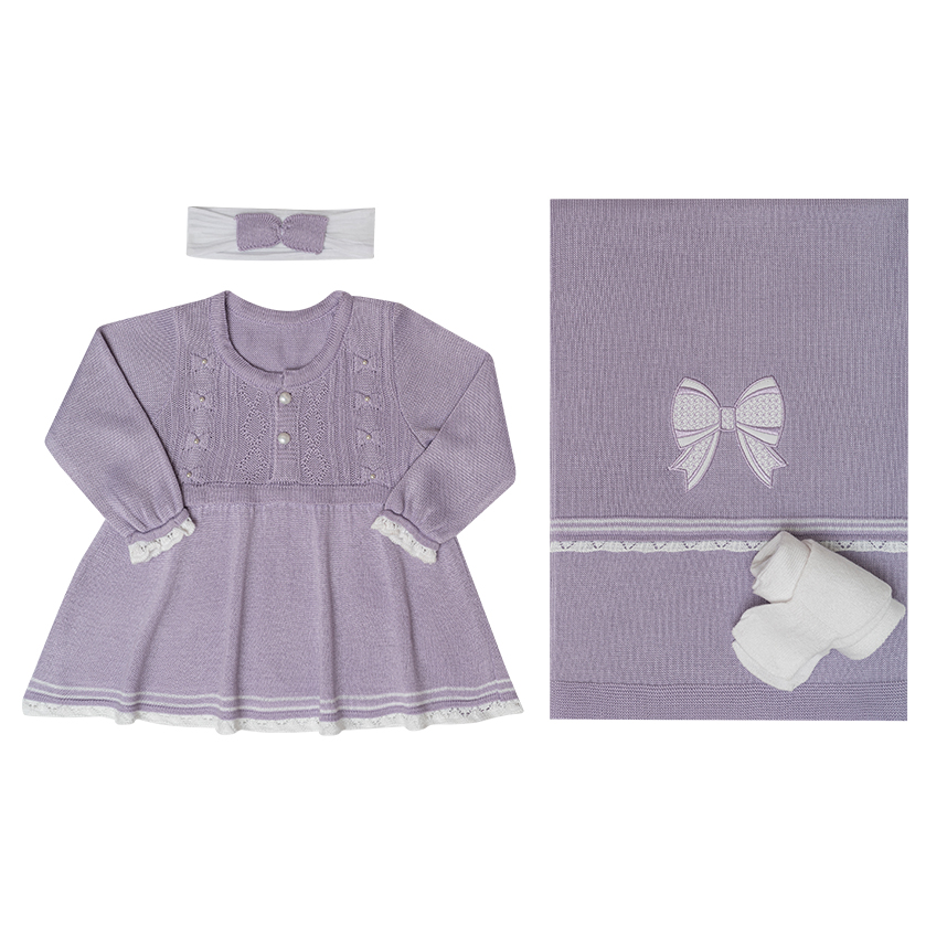 Saída Maternidade Fofinho Vestido Meia Faixa E Manta 4 Peças Saída Maternidade Fofinho Vestido Meia Faixa E Manta 4 Peças