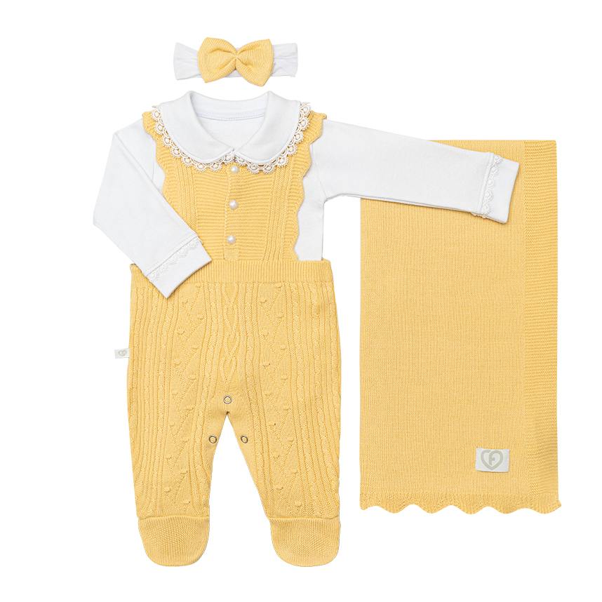 Saída Maternidade Fofinho Jardineira Faixa E Manta 4 Peças