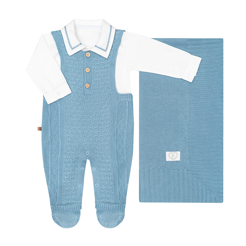 Saída Maternidade Fofinho  Jardineira Body E Manta 3 Peças Saída Maternidade Fofinho  Jardineira Body E Manta 3 Peças