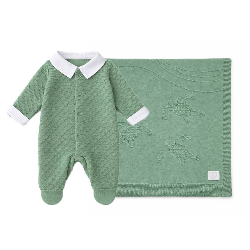 Saída Maternidade Fofinho Macacão E Manta Tricot 2 Peças