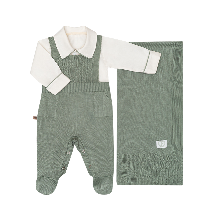 Saída Maternidade Fofinho Jardineira Body E Manta 3 Peças Saída Maternidade Fofinho Jardineira Body E Manta 3 Peças