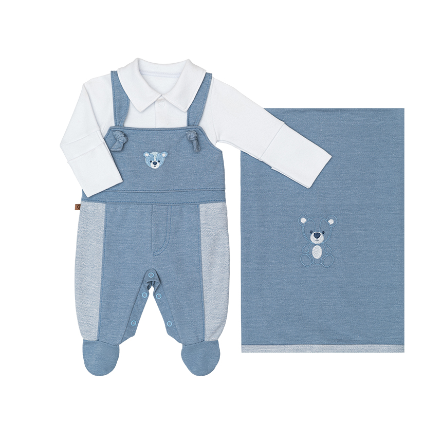 Saída Maternidade Fofinho Jardineira Body E Manta 3 Peças Saída Maternidade Fofinho Jardineira Body E Manta 3 Peças