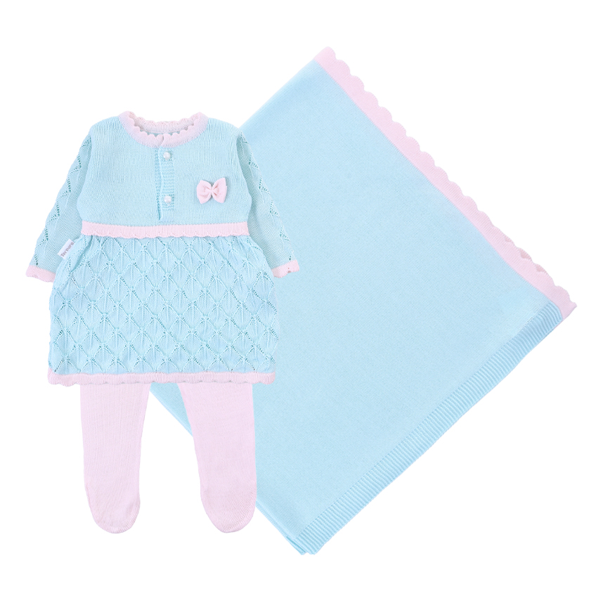 Saída Maternidade Ternura Vestido Tricô E Meia Calça 3 Peças