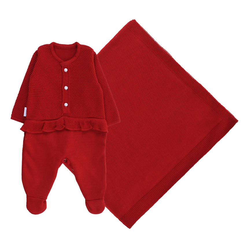 Saída Maternidade Ternura Macacão E Manta Em Tricô 2 Peças