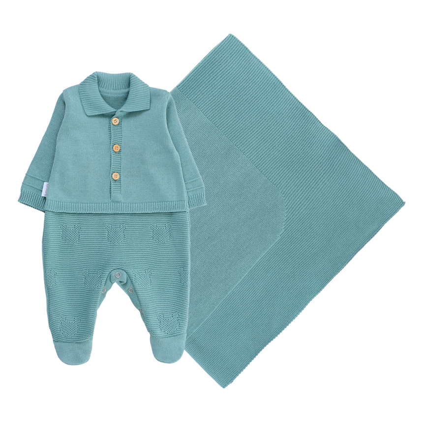 Saída Maternidade Ternura Menino Macacão Tricô 2 Peças