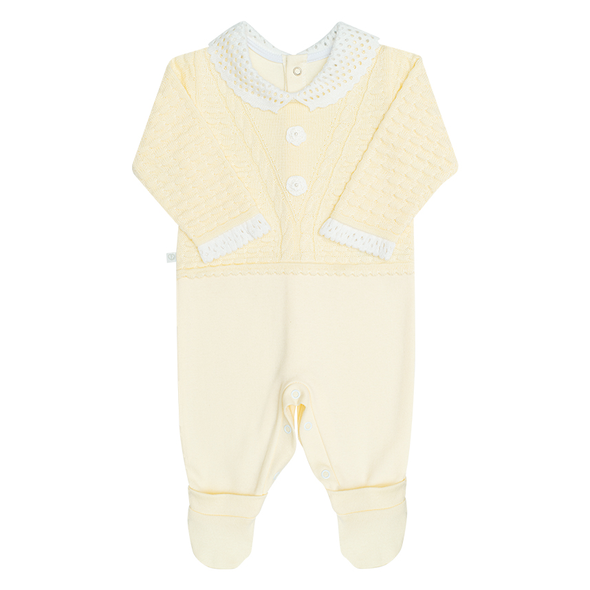 Macacão Bebê Longo Fofinho Tricô Com Flores