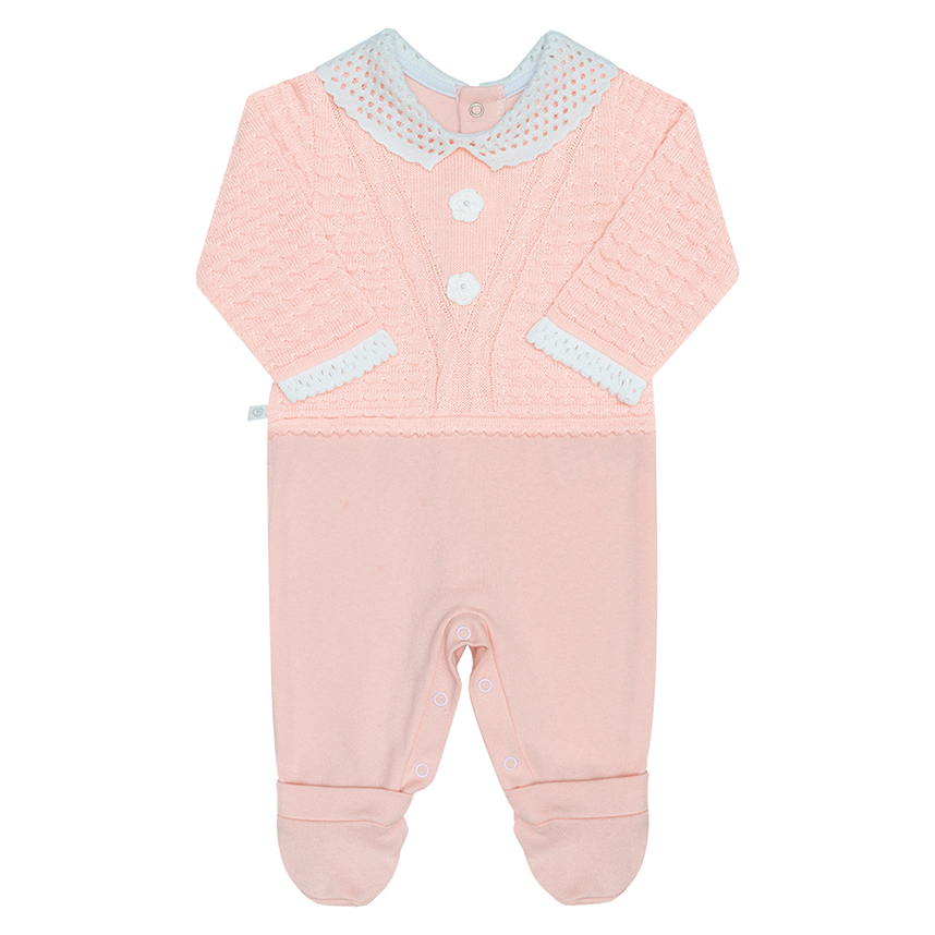 Macacão Bebê Longo Fofinho Tricô Com Flores