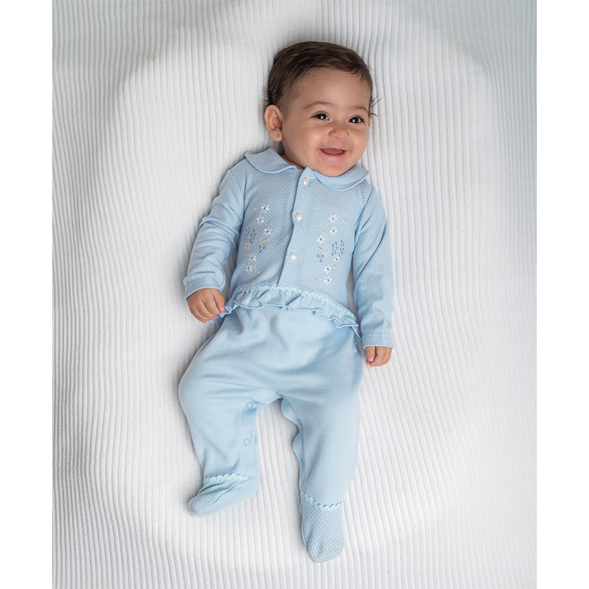 Macacão Bebê Longo Fofinho Suebine Com Flores E Babado