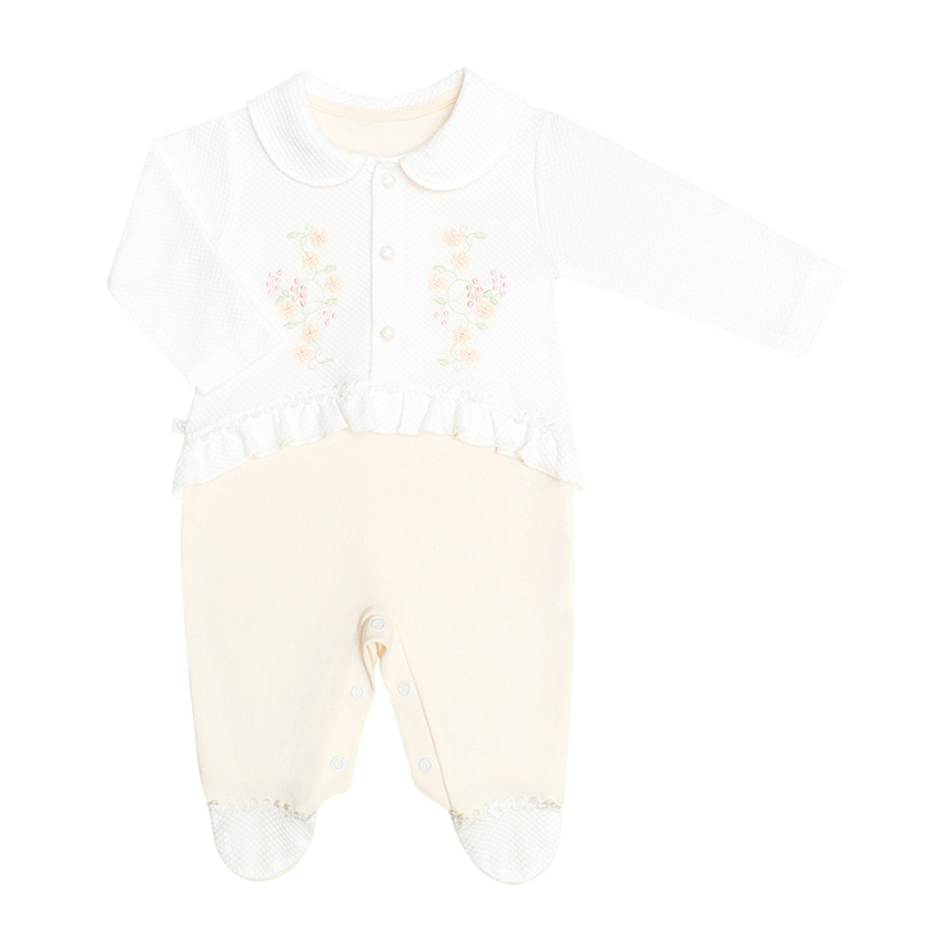 Macacão Bebê Longo Fofinho Suebine Com Flores E Babado