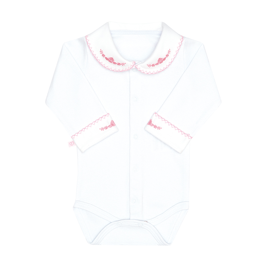 Body Bebê Fofinho Manga Longa Menina Suedine Gola Bordada Body Bebê Fofinho Manga Longa Menina Suedine Gola Bordada