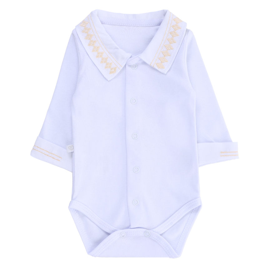 Body Bebê Fofinho Manga Longa Menino Suedine Gola Bordada Body Bebê Fofinho Manga Longa Menino Suedine Gola Bordada