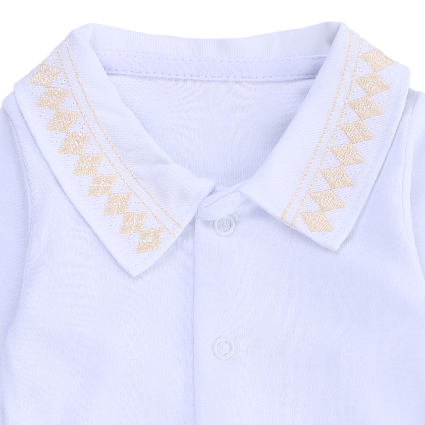 Body Bebê Fofinho Manga Longa Menino Suedine Gola Bordada Body Bebê Fofinho Manga Longa Menino Suedine Gola Bordada