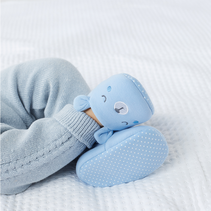 Pantufa Bebê Antiderrapante Azul Urso 9 a 12 meses