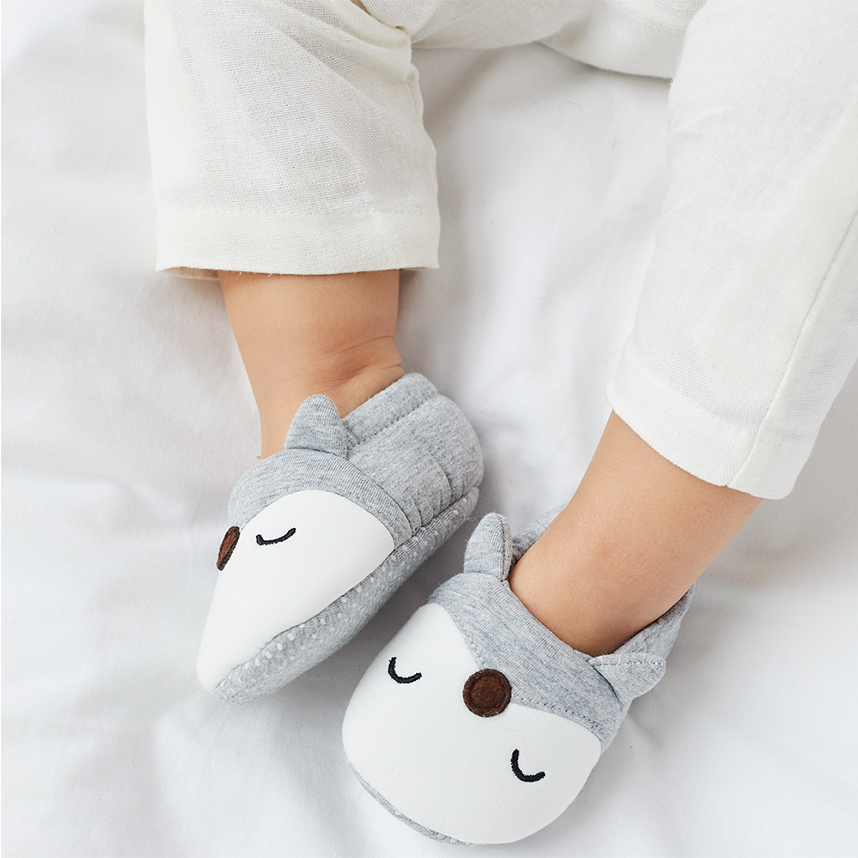 Pantufa Bebê Antiderrapante Raposa Cinza 18 a 24 Meses